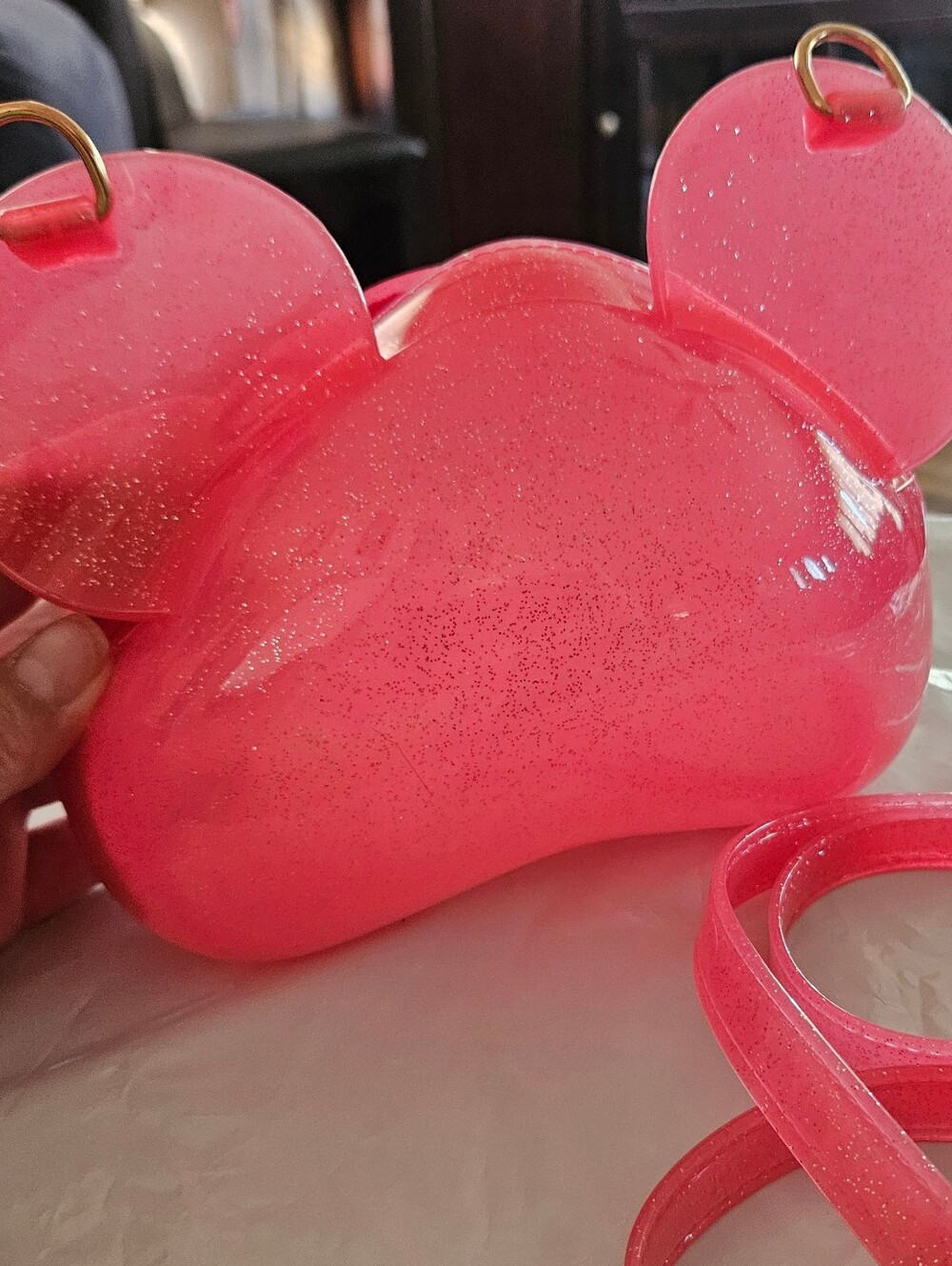 Pink Glitter Mickey-Ear Jelly Crossbody Bag